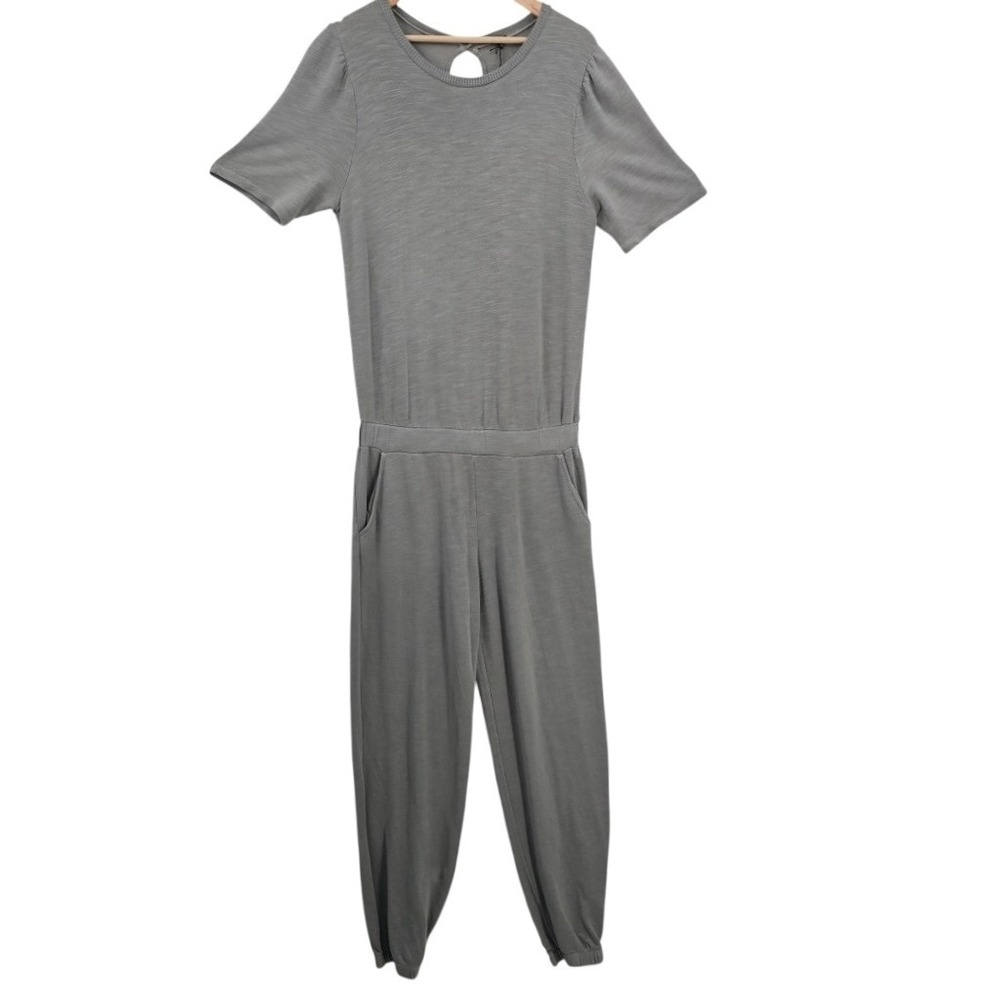 Monrow Womens L Grey Green Puff Sleeve Jumpsuit with Pockets‎